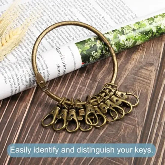 Unique Bargains Key Organizer Keychain Key Management Holder with Buckle Ring for Office 3.4 Inch Dia Bronze image {4}