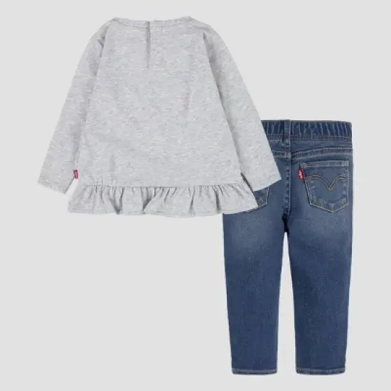 Levi's&reg; Toddler Girls' Logo Top & Denim Bottom Set - Blue/Gray image {1}