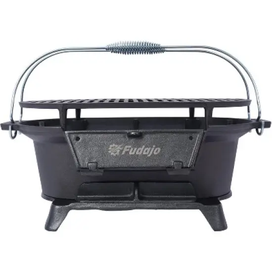Kumasinova Portable Charcoal Tabletop Grill with Handle,100% Cast-Iron BBQ Grill with Enamel Coating,Removable Oval Grate Grill,Black image {5}