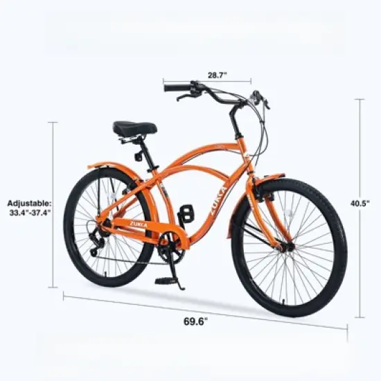 INFURNIC Bicycles, 7 Speed Bicycles, Beach Cruiser Bike with Wide Wheels, Orange, 69.29"*28.32"*43.2" image {1}