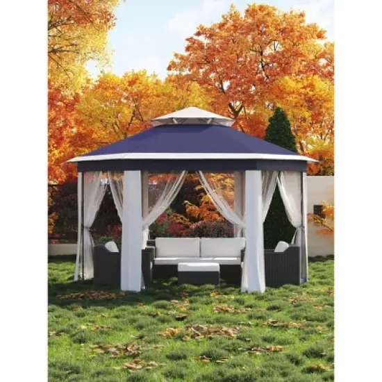 13x13 FT Hexagon Pop Up Gazebo w/ Mesh Windows, Instant Setup Canopy Tent for Outdoor Patio, Backyard, Garden & Events,w/Carry Bag, Adjustable Height image {6}