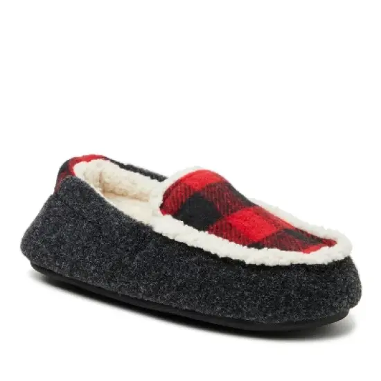 Dearfoams Kid's Unisex Hunter Felted Microwool and Plaid Moccasin Slipper image {5}