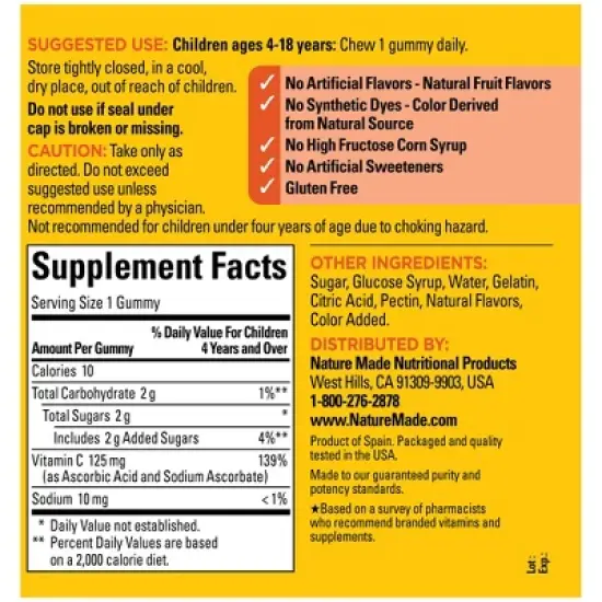 Nature Made Kids First Vitamin C Gummies for Immune Support - Tangerine - 110ct image {1}