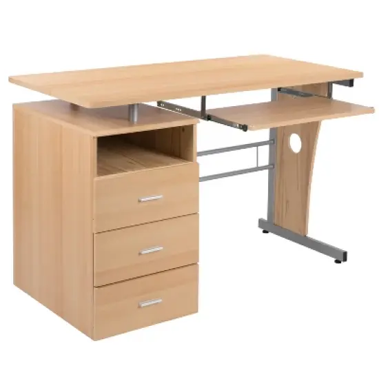 Flash Furniture Computer Desk with Three Drawer Single Pedestal and Pull-Out Keyboard Tray image {9}