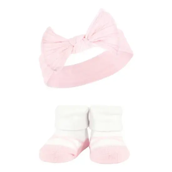 Hudson Baby Infant Girls Headband and Socks Giftset, Pink Taupe, One Size image {4}