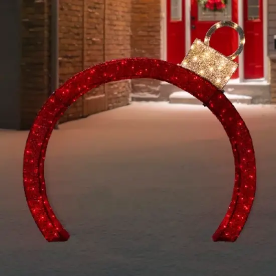 Northlight 4.25' Red LED Lighted Ornament Arch Outdoor Christmas Decoration - Warm White Lights image {1}