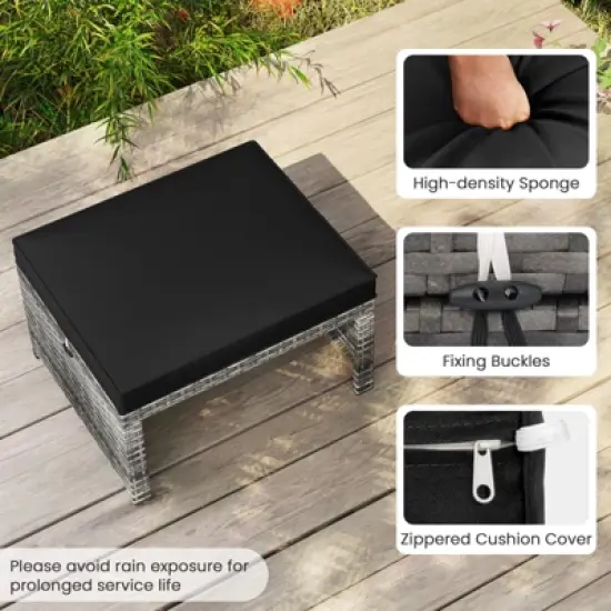 Tangkula 2 Pieces Patio PE Rattan Ottomans with Soft Zippered Cushions for Deck Frame image {4}