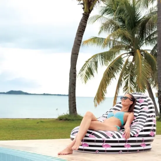 Northlight 49" Pink and Black Inflatable Poolside Flamingo Lounge Chair image {1}