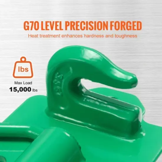VEVOR 3/8" Tractor Bucket Hooks with Tie Down Ring, Grade 70 Forged Steel 2 Pack Bolt-On Grab Hook with Back Plates, Green image {2}