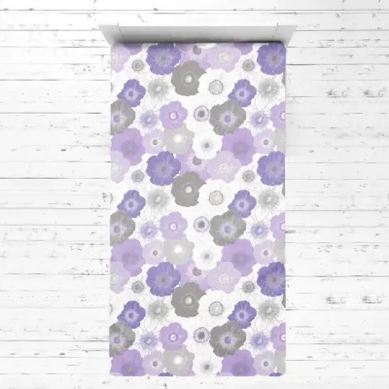 Bacati - Watercolor Floral Purple Gray 3 pc Toddler Bed Sheet Set image {5}