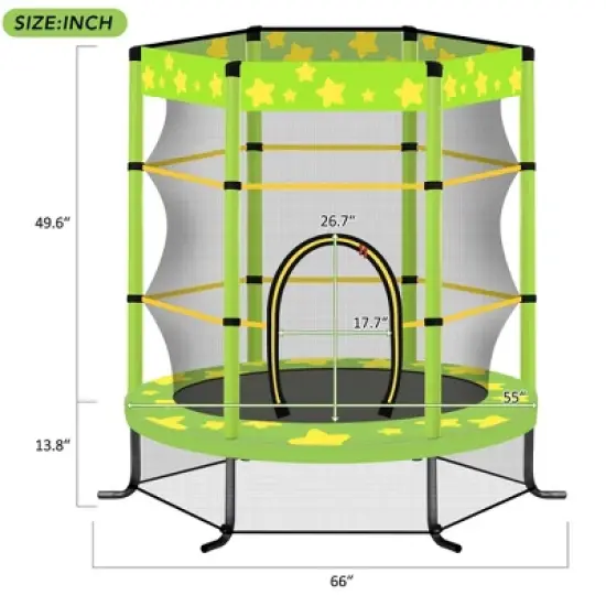 55 in. Trampoline with Safety Net, 4.5FT Outdoor Indoor Round Bouncer,Fun Jumping Toy for Children, Cute Star Design image {2}