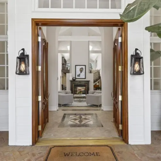 12.5" Metal/Glass "X" Outdoor Wall Lamp Black - LNC image {8}