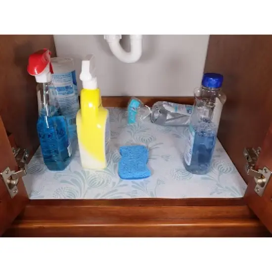 Drymate 24"x59" Under the Sink Mat - Light Blue Floral: Polyester Liner, Machine Washable, Dish Drying Mat image {3}