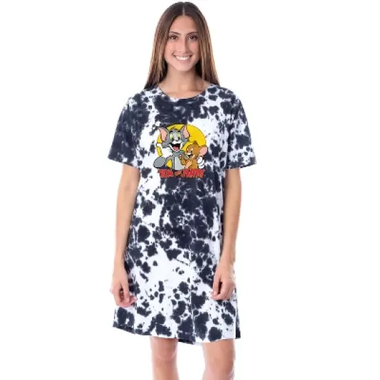 Tom And Jerry Womens' Cartoon Character Nightgown Sleep Pajama Shirt Multicolored image {3}