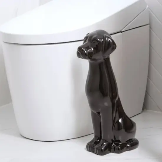 Allure Home Creations 2pc Black Labrador Ceramic Toilet Brush Holder with Plastic Brush Cleaning Accessories Set image {5}