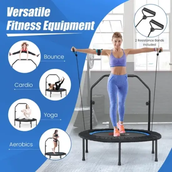 Costway 40'' Foldable Trampoline Fitness Rebounder with Resistance Bands Adjustable Home Green/Blue/Red image {1}