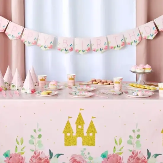 Blue Panda 3-Pack Princess Castle Birthday Party Disposable Plastic Table Cover Tablecloth 54"x108" image {1}