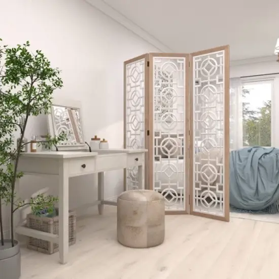 Farmhouse Wood Patterned Room Divider Screen White - Olivia & May image {12}