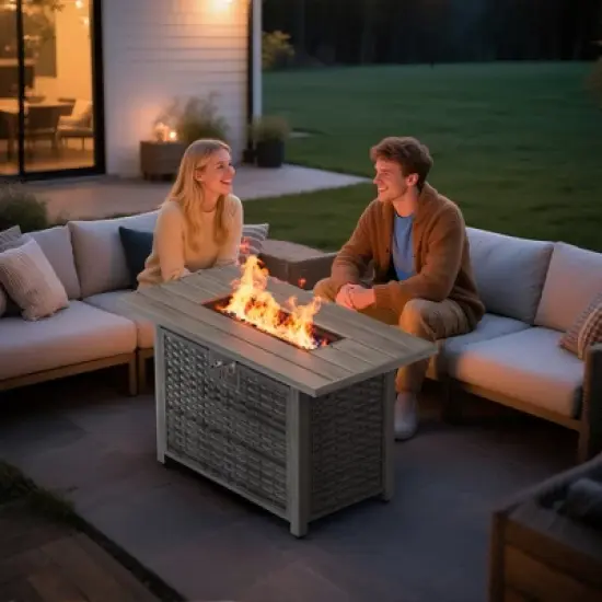 Evita Outdoor Fire Pit Table with 50,000 BTU Output with Propane Tank, Glass Stones-43 x 22 x 25.2 lnch (Gray) image {8}