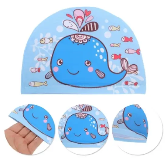 Unique Bargains Kid's Polyester Whale Pattern Swim Cap Blue 1 Pc image {2}