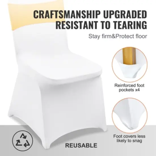 VEVOR Stretch Spandex Folding Chair Covers, Universal Fitted Chair Cover with Chair Sashes, Removable Washable Protective Slipcovers, Gold & White image {5}