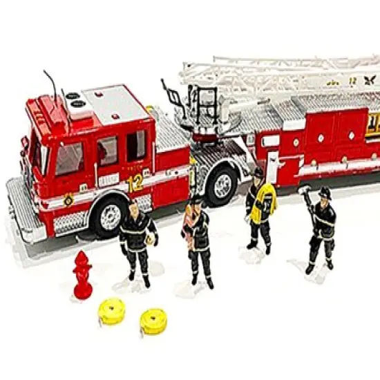 "Firefighter" 7 piece Diecast Set (4 Figurines and 3 Accessories) for 1/64 Scale Models by American Diorama image {1}