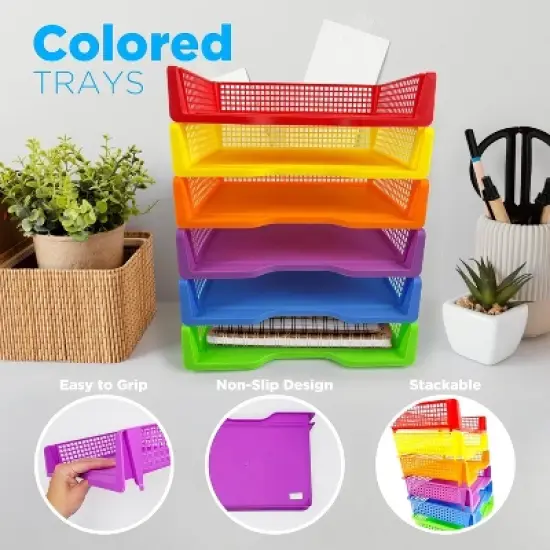 4E's Novelty Stackable Paper Trays: 6 pcs per pack, Classroom Organizer, Plastic Task Box, Classroom Storage, Pencil Tray, Container for Erasers image {2}