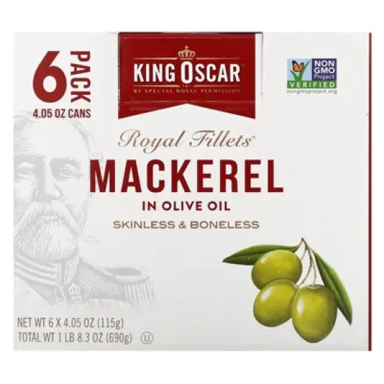 King Oscar Royal Fillets, Mackerel In Olive Oil, 6 Pack, 4.05 oz (115 g) Each image {3}