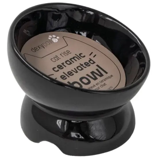Dexypaws: Elevated Ceramic Cat Bowl, Black, 7oz, Pet Feeding Dish image {6}