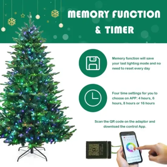 Costway 6ft\7ft\8ft App-Controlled Pre-lit Christmas Tree Multicolor Lights w/ 15 Modes image {7}