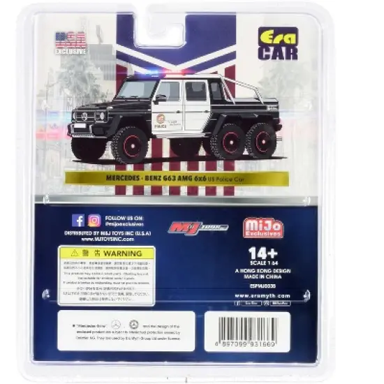 Mercedes Benz G63 AMG 6x6 Pickup Truck U.S. Police Car Black and White 1/64 Diecast Model Car by Era Car image {2}
