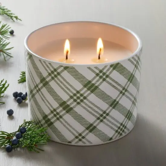 Plaid Ceramic Cypress & Pine Jar Christmas Candle Light Green 11oz - Hearth & Hand&trade; with Magnolia image {1}