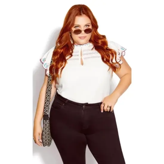 Women's Plus Size Freefall Embroidered Top - Ivory |  STARLING REINE image {5}