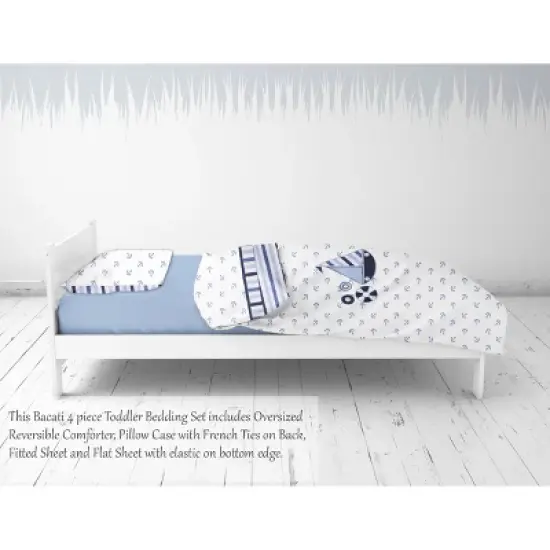 Bacati - Little Sailor Anchor Boat Blue Navy 4 pc Toddler Bedding Set image {5}