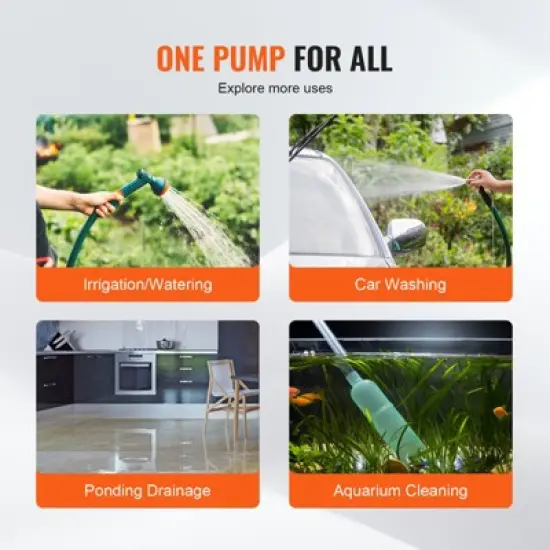 VEVOR Water Transfer Pump, 120V AC 360 GPH 1/10 HP, Portable Electric Utility Pump with 6 ft Suction Hose Kit, Carbon Brushes, Impeller, Orange image {6}