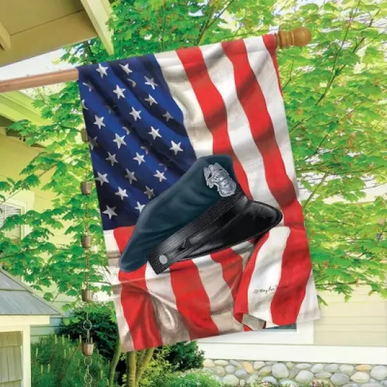 Briarwood Lane Police Hat House Flag Badge Blue Line Emergency Services Patriotic 28" x 40" image {2}
