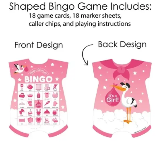 Big Dot of Happiness Girl Special Delivery - Picture Bingo Cards and Markers - It&rsquo;s A Girl Stork Baby Shower Shaped Bingo Game - Set of 18 image {2}
