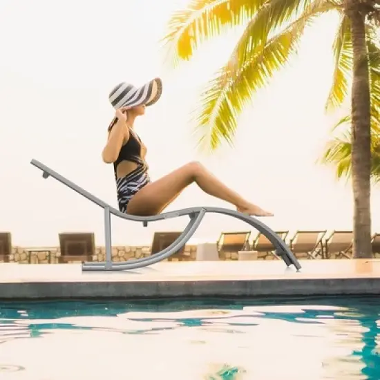 S-shaped Aluminum Recliner Set (2 pieces), 400 Pounds Load-bearing, Textilene Fabric, Waterproof and Breathable, for Outdoor Leisure,Gray image {4}