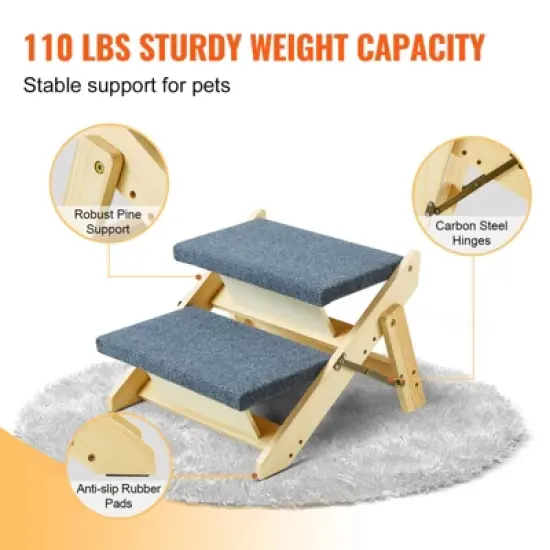 VEVOR Wooden Pet Steps, Convertible 2-in-1 Dog Stairs and Ramp for Beds, Sofas, and Vehicles, Supports Small to Large Animals up to 110 lbs image {4}