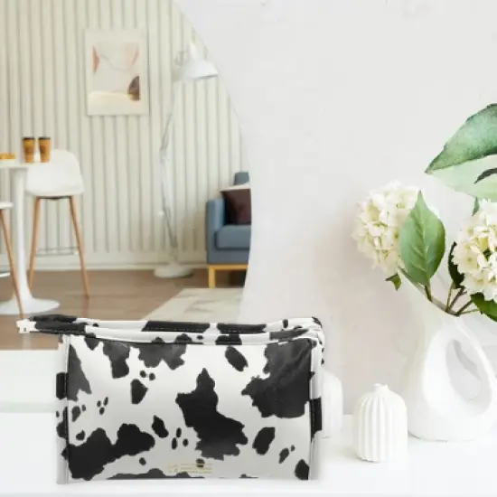 Unique Bargains Makeup Bag Cosmetic Travel Bag Large Makeup Bag Organizer Bag for Women Faux Leather Black White 1 Pcs image {5}