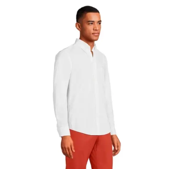 Lands' End Men's Tailored Fit Essential Lightweight Long Sleeve Poplin Shirt image {2}