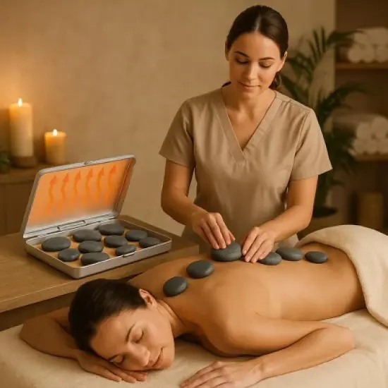 Royal Massage Chrome Case Hot Stone Heater w/10 Hot Rocks image {1}