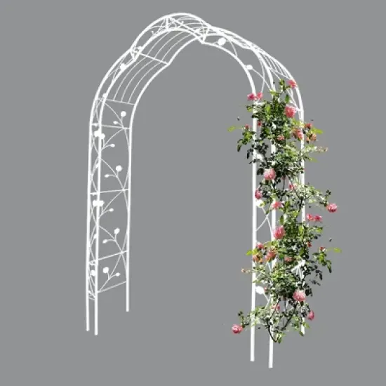 Dolonm White Metal Garden Arbor Arch for Climbing Plants - 98.4" Tall Rustproof Outdoor Plant Support, Rose Trellis, Wedding Decor image {6}