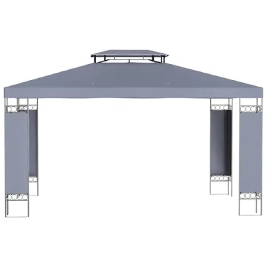 DOMETOUR Outsunny 10' x 13' Patio Gazebo, Double Roof Outdoor Shelter with Screen, for Garden, Lawn, Backyard, Deck, Gray image {1}