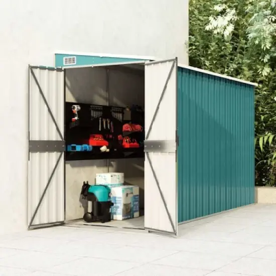 vidaXL Storage Shed Wall-mounted Garden Shed for Backyard Galvanized Steel - Green 46.5" x 113.4" x 70.1" image {1}