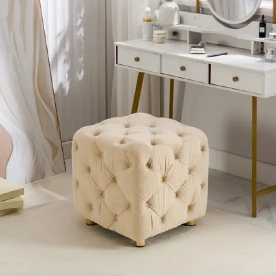 Modern Velvet Upholstered Ottoman - ModernLuxe image {3}