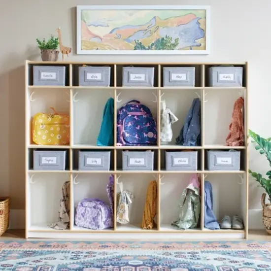 Guidecraft EdQ 10-Section Wooden Storage Locker for Classroom, Kids Natural Wood Cubby Organizer with Shelves and Hooks for Coats image {5}