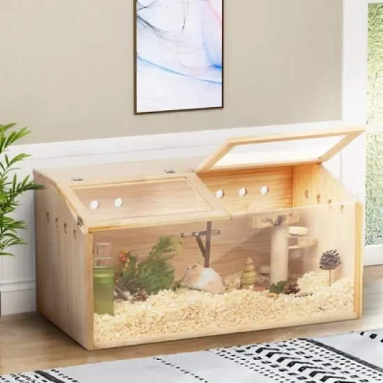Sandinrayli Wooden Hamster Cage, Large Hamster Habitats Enclosure with Acrylic Window & Openable Top image {9}