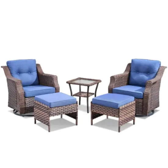 Buenhomino 9PCS Patio Furniture Set, Outdoor Wicker Sofa with Swivel Rocking Chairs Set of 4, Ottomans,Thick Cushions,Rattan Conversation Set image {8}