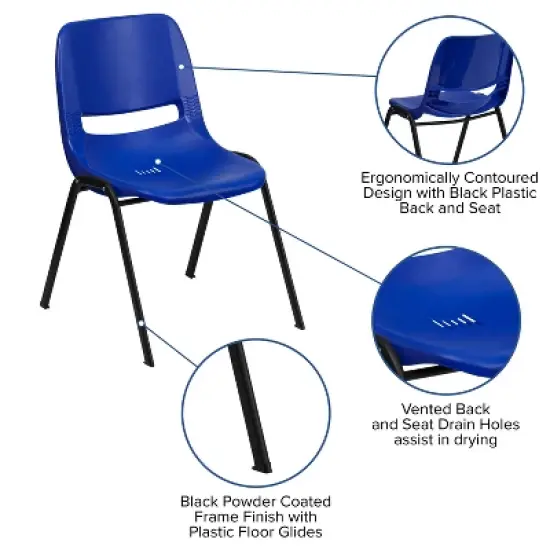 Emma and Oliver Ergonomic Kid's Shell Stack Chair - 12" Seat Daycare Home School image {3}
